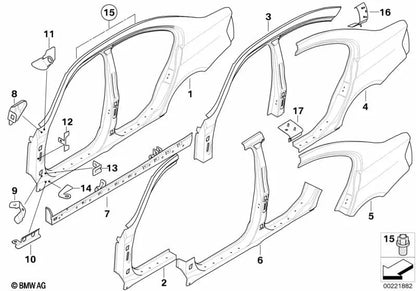 Soporte lateral superior izquierdo para BMW Serie 3 E90, E90N, E91, E91N (OEM 41207166683). Original BMW.