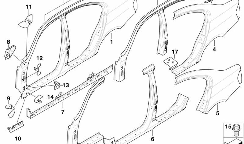 Soporte panel lateral medio izquierdo para BMW Serie 3 E90, E91 (OEM 41217145355). Original BMW