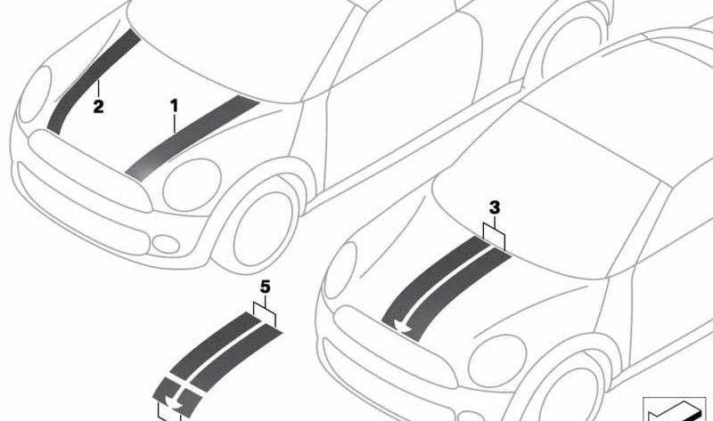 Vinilo decorativo izquierdo OEM 51147310519 para MINI R55, R56, R57, R58, R59. Adhesivo original para lateral del coche. Original MINI.