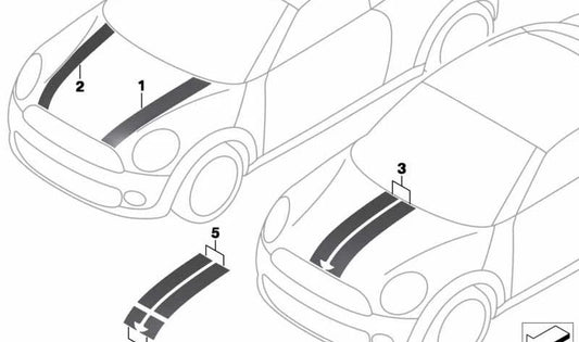 Bandas decorativas izquierda OEM 51147292775 para MINI R56 LCI, Clubman R55 LCI, Cabrio R57 LCI, Coupé R58, Roadster R59. Original MINI.