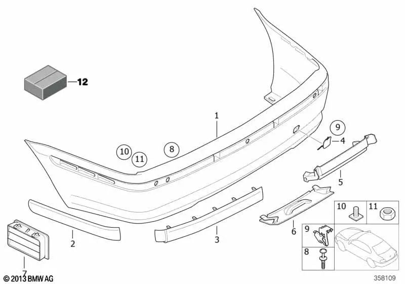 Capa de para-choque traseiro preparada para BMW Série 3 E46 (OEM 51127030591). BMW originais.