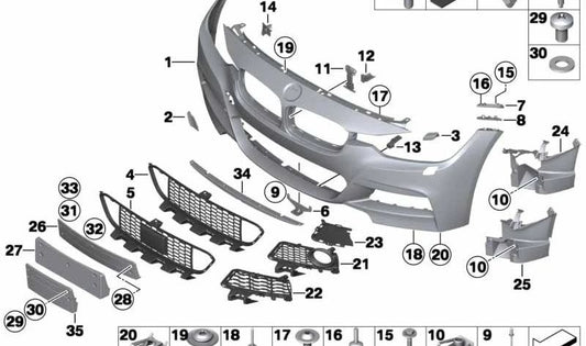 Soporte para matrícula OEM 51118054157 para BMW F30, F30N, F31, F31N. Original BMW.
