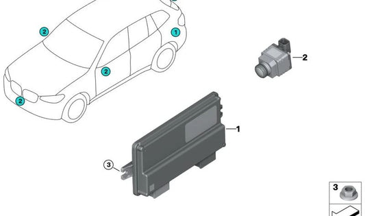 Modulo centrale Vista surround OEM 66535A7C9B0 per BMW 2 G42 (218i, 220d, 220i, 230i, M240I). Compatibile con Parkassystem Plus. BMW originale.