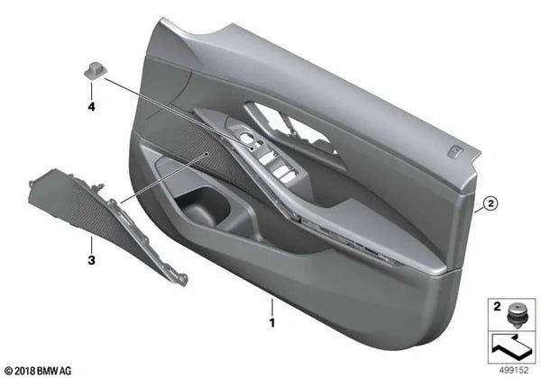 Revestimiento de puerta delantero izquierdo para BMW Serie 3 G20, G20N, G21, G21N (OEM 51415A0F3C7). Original BMW.