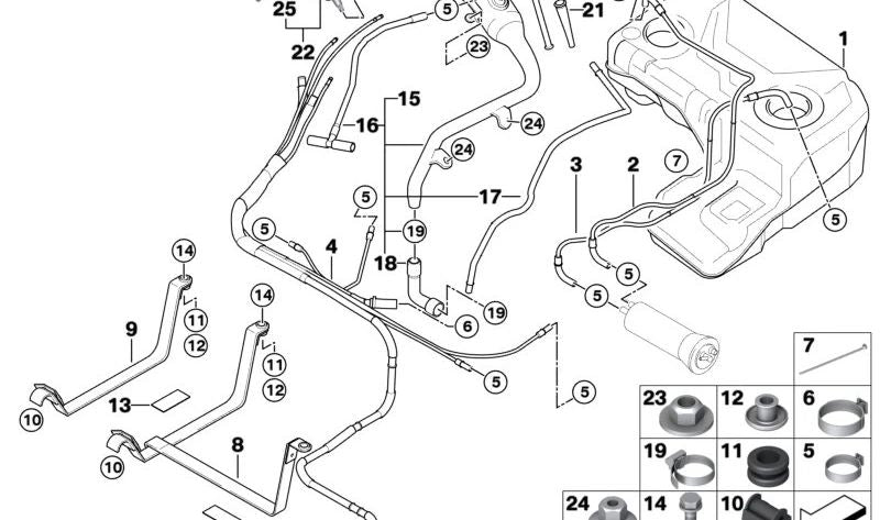 Tubería de alimentación de combustible OEM 16127175054 para BMW E53. Original BMW.