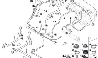 Tubería de alimentación de combustible OEM 16127175054 para BMW E53. Original BMW.