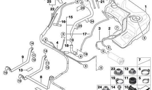 Tubería de alimentación de combustible OEM 16127175054 para BMW E53. Original BMW.
