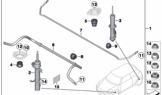 Muelle-amortiguador delantero izquierdo OEM 31316782719 para MINI R56, R56 LCI, Coupé R58... y más. Original MINI.