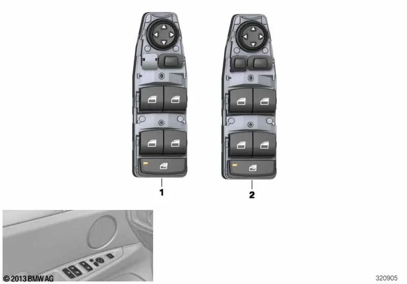 Interruptor de elevação do vidro do lado do motorista para BMW F20, F52, F45, F46, F30, F31, F80, F36, F07, F10, F11, F18, F48, F49, F39, F25, F26, F15, F16 (OEM 61319208109). BMW original