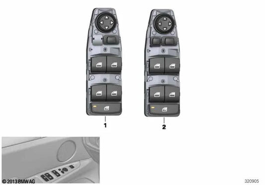 Interruptor de elevação do vidro do lado do motorista para BMW F20, F52, F45, F46, F30, F31, F80, F36, F07, F10, F11, F18, F48, F49, F39, F25, F26, F15, F16 (OEM 61319208109). BMW original