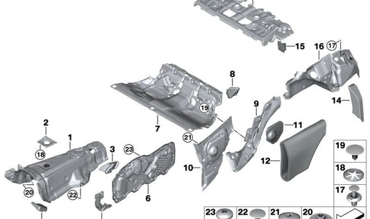 Aislante acústico maletero izquierdo OEM 51487489839 para BMW G22. Original BMW.