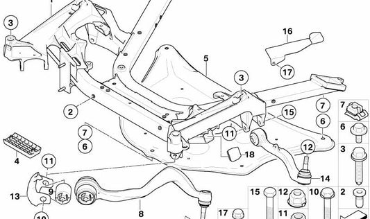 Travesaño delantero OEM 31116782457 para BMW E65, E66. Repuesto original BMW. Ideal para reparar o sustituir el soporte delantero del eje en modelos Serie 7.