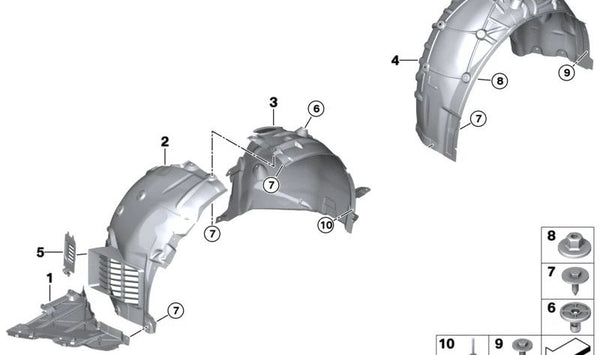Cubierta paso de rueda trasero izquierdo OEM 51718086109 para BMW G82, G83. Original BMW.