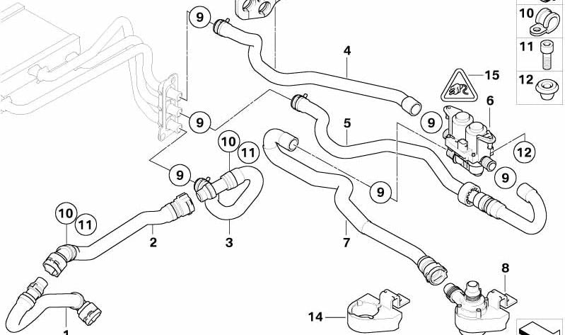 Manguera de retorno de refrigerante OEM 64216912710 para BMW E60, E61, E63, E64. Original BMW.