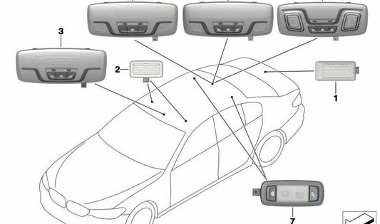 LED LED de leitura de interiores LED Ajustável para BMW 5 G30 Series, G31, G38, 6 G32 Series, 7 G11n Series, G12N (OEM 63316801414). BMW original