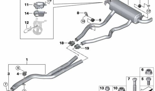 Front exhaust pipe OEM 18305A086B8 for BMW 3 G20 M340i series (models with and without xDrive). Compatible with B58D engines. Original BMW.