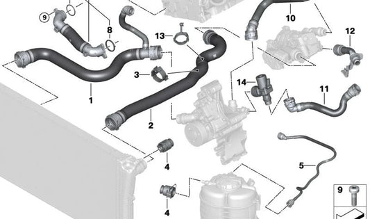 Cylinder Head Pipe-Expansion Tank for BMW G42, G20, G21, G28, G22, G23, G26 (OEM 17128654868). Original BMW