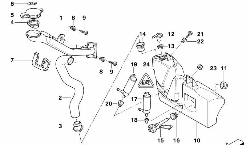 Windshield washer reservoir OEM 61678352897 for BMW 7 Series (E38). Original BMW.