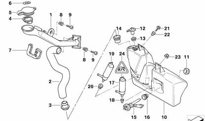 Windshield washer reservoir OEM 61678352897 for BMW 7 Series (E38). Original BMW.