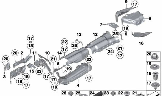 Aislante térmico para túnel central OEM 51487202857 para BMW F07 (520d, 528i, 530d) con cambio automático y tracción trasera. Original BMW.