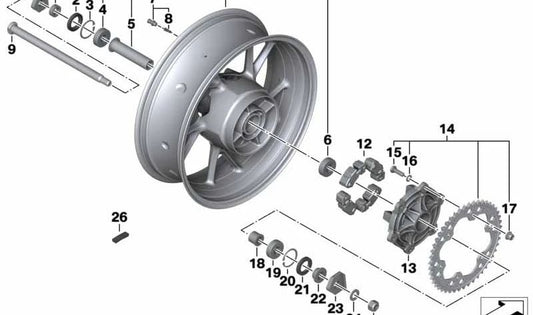 Casquillo distanciador trasero OEM 36318551388 para motos BMW F800R K73 (11/2013 - 09/2019). Original BMW Motorrad.