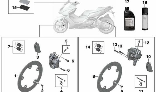 Disco de freio dianteiro OEM 34118524943 Para BMW C Motorcycles Evolution, C 600 Sport, C 650 GT ... e muito mais. BMW Motorrad original.