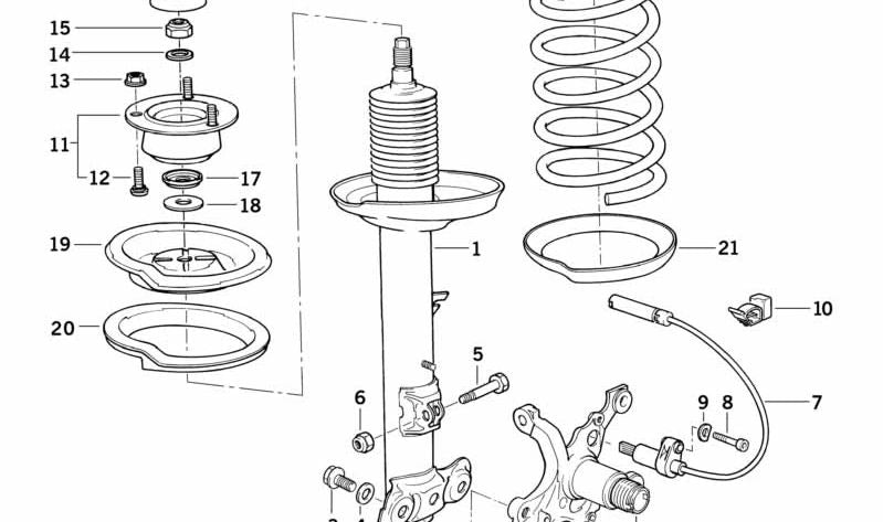 Amortiguador delantero derecho OEM 31322270228 para BMW E46. Original BMW.