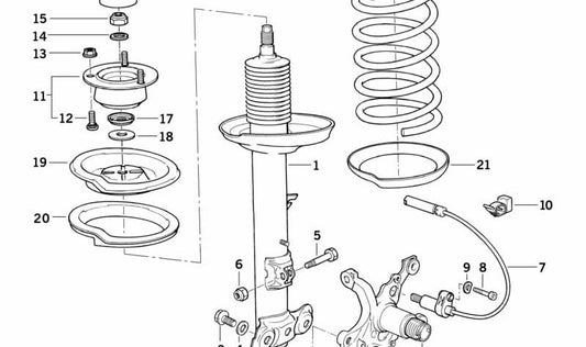 Amortiguador delantero derecho OEM 31322270228 para BMW E46. Original BMW.