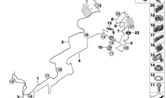 Tubería de combustible de alimentación trasera OEM 16129486359 para BMW G05, G07. Original BMW.