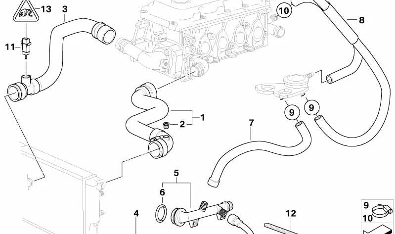 Manguera de refrigerante OEM 11531436409 para BMW E46 316i, 318i, 320i, 323i, 325i, 328i, 330i. Original BMW.