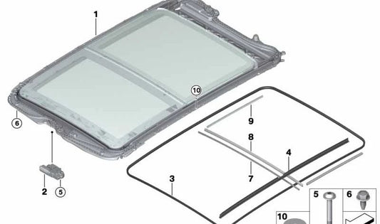 Techo solar panorámico eléctrico OEM 54107445467 para BMW X1 F48, F48N. Repuesto original BMW.