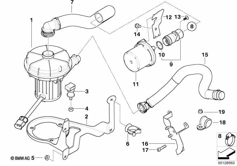 Saugschlauch für BMW 5 E60 -Serie, E60N, E61, Serie 6 E63, E64 (OEM 11727553096). Original BMW.