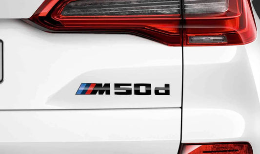 BMW M50d Badge in Gloss Black for BMW G05 (OEM 51142472838). Original BMW