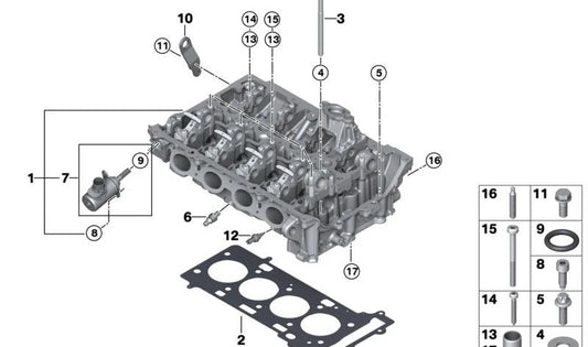 Culata con tren de válvulas OEM 11121019165 para BMW F40 (120i, 128ti, M135i xDrive) y BMW F44 (220i). Original BMW.