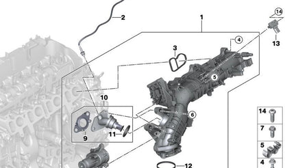 Equipamiento de aspiración AGR con regulación de chapaleta OEM 11618513655 para BMW F20, F21, F30, F31, X3, X4... y más. Original BMW.