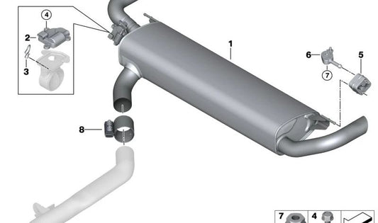 Silencioso trasero con válvula de escape OEM 18305A46B44 para BMW X5 G05 {X5 50e, xDrive50e (modelos 41EU, 42EU, 43EU, 48EU)}. Original BMW.