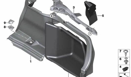 Panel lateral derecho del maletero OEM 51477337214 para BMW Serie 4 F36 418d (todos los modelos compatibles). Color antracita. Original BMW.