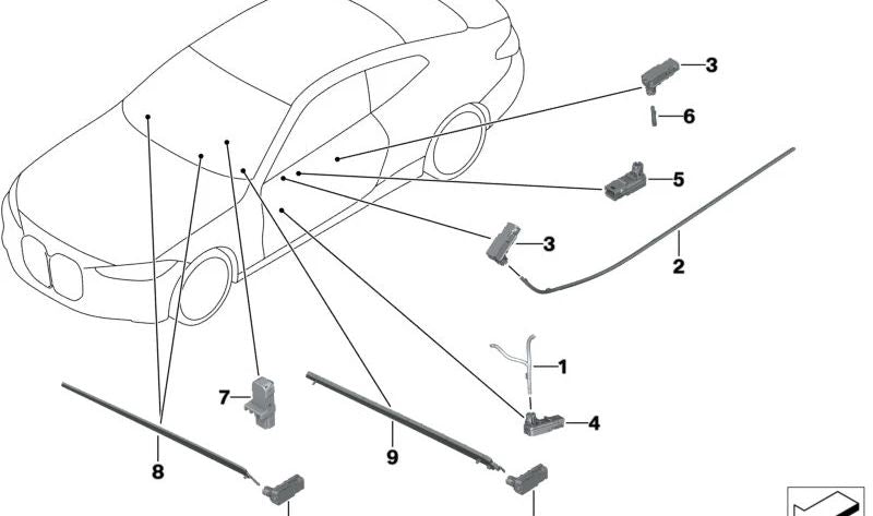 Light guide for BMW 2 Series G42, 3 Series G20, G21, G28, G80, 4 Series G22, G23, G26, G82, G83 (OEM 63316998139). Original BMW