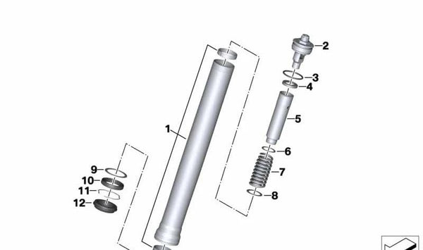 Tapa derecha de horquilla OEM 31427718367 para BMW Motorrad R nineT (RK21), S 1000 RR (SK46). Compatible con modelos 2009-2023. Recambio original BMW Motorrad.