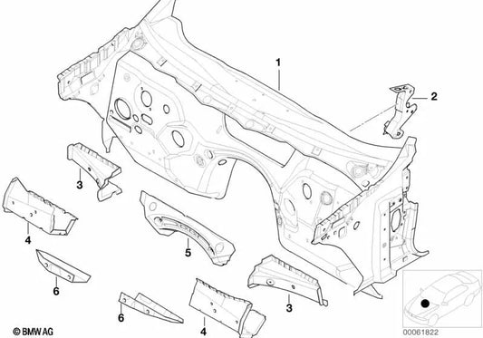 Rinforzo della massa destra -UP per BMW 3 E46, X3 E83, E83N (OEM 41118239198). BMW originale