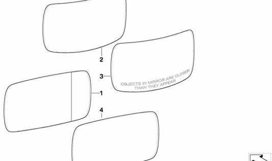 Heated wide angle left mirror glass for BMW E83, E83N (OEM 51163418485). Original BMW.