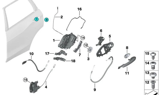 Junta de cerradura izquierda OEM 51228499051 para BMW G31, G32, G05, G18, F95, F96, G06, G07. Original BMW.