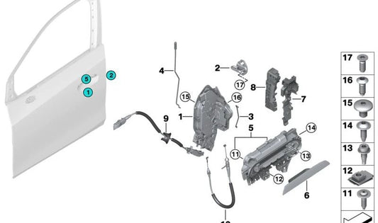 Soporte adaptador delantero derecho OEM 51215A2CCF8 para BMW U06. Pieza original BMW.