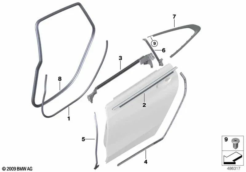 Left B-pillar sealing gasket for BMW 6 Series G32, G32N (OEM 51767392341). Original BMW.