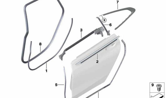 Junta de puerta trasera derecha OEM 51727475706 para BMW G32 y G32N. Recambio original BMW.
