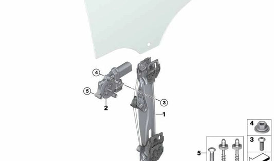 Elevalunas trasero izquierdo OEM 51357390243 para MINI F60 {Cooper 21B, 22B, 31B, YS31, YS32, YS41, YU01, YW31, YW32, YX31}. Original MINI.