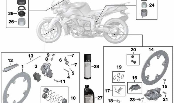 Pastillas de freno traseras OEM 34218541388 para BMW Motorrad K 1200 S, K 1300 S, K 1200 R, K 1300 R. Original BMW Motorrad.