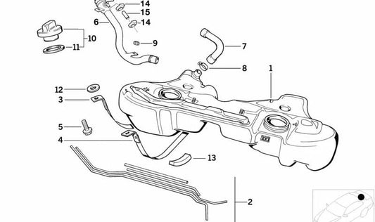 Depósito de combustible plástico 65L OEM 16111183062 para BMW E36. Original BMW.