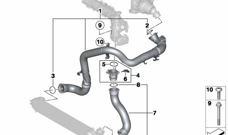 Tubo de admisión de aire (intercooler) OEM 11618512205 para MINI R55, R56, R57, R58, R59. Repuesto original MINI.