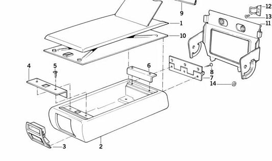 Soporte de reposabrazos trasero OEM 52301951191 para BMW E34 y E32. Original BMW.